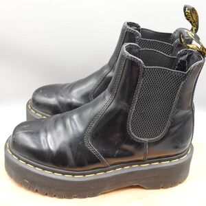 Dr. Martens Boots 7 Docs Quad 2976 Black Smooth Leather Platform Chelsea Flaws